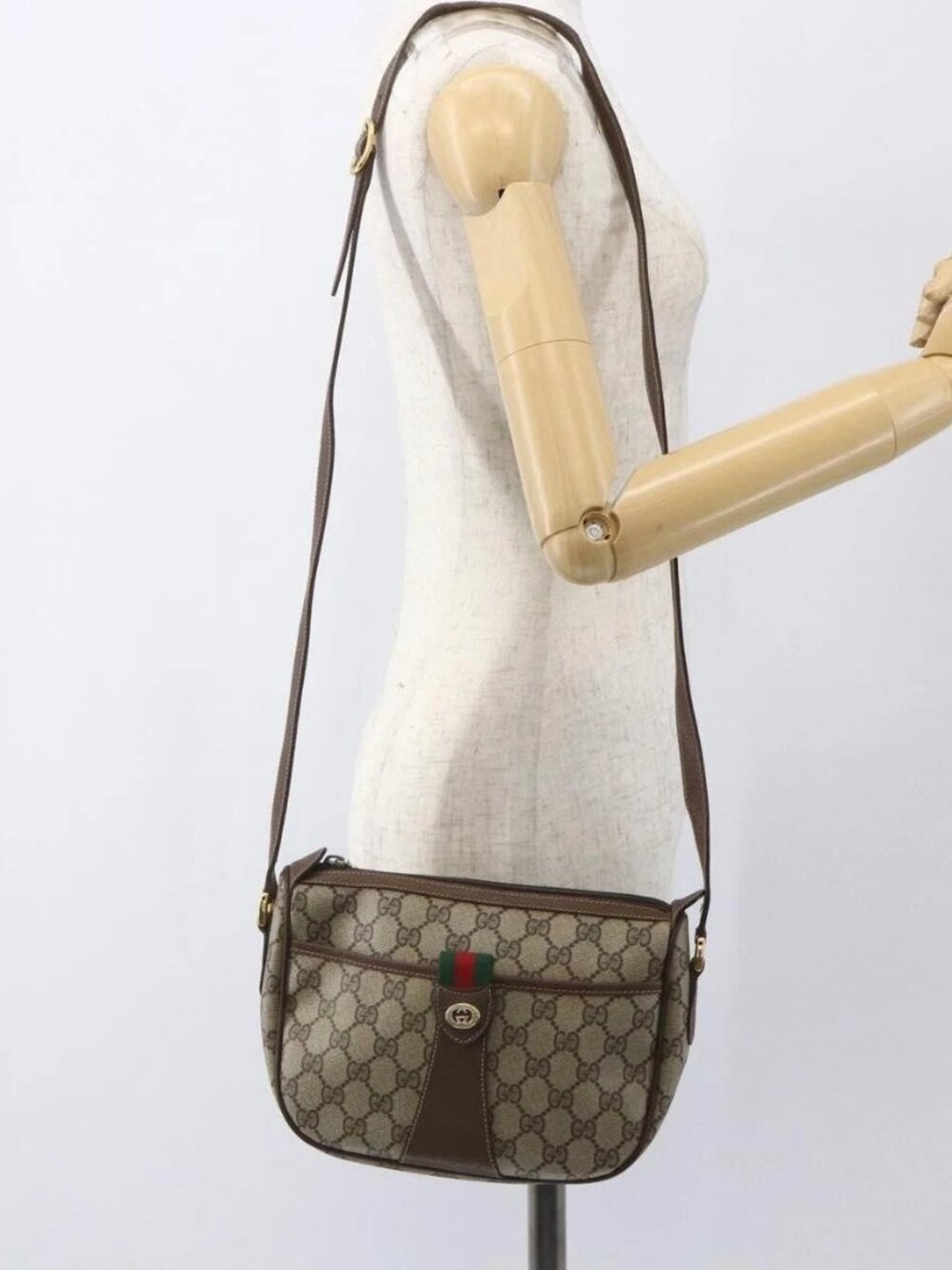 GUCCI GG Supreme Web Sherry Line Bag PVC Beige Gold 89 02 032 Auth ep12711
